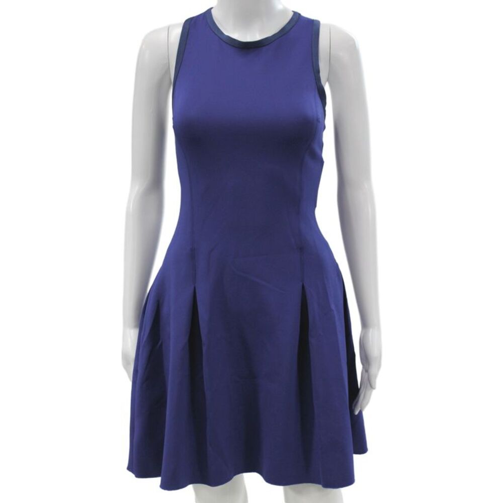 Hedge Women Fit & Flare Dress Blue Sleeveless Crew Neck Above Knee Zip Size XL